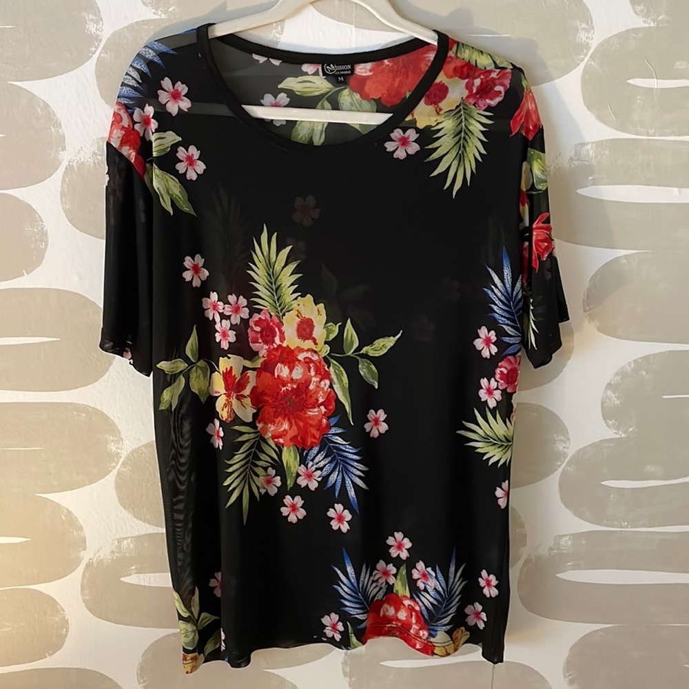 Sheer floral short sleeve top
